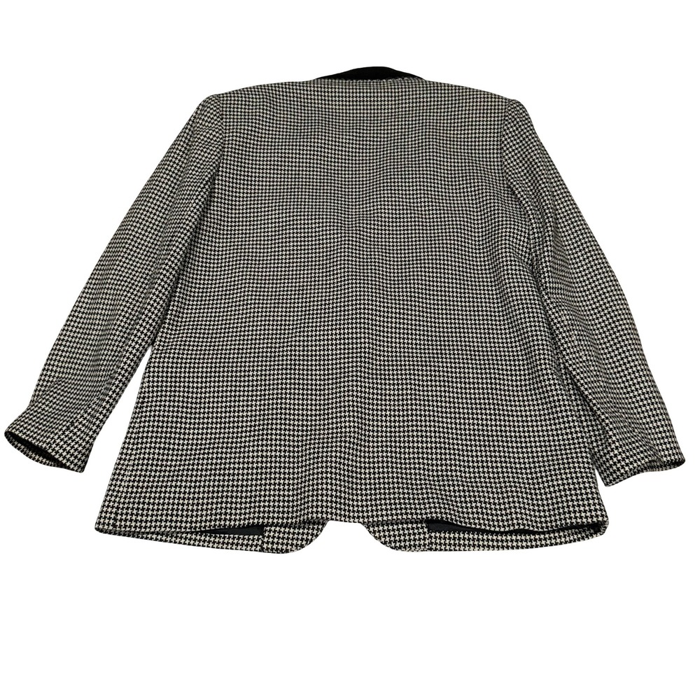Y2K Parsons Place Vtg Houndstooth Blazer Black White Velvet Collar Wool Blend 12 - Picture 5 of 5